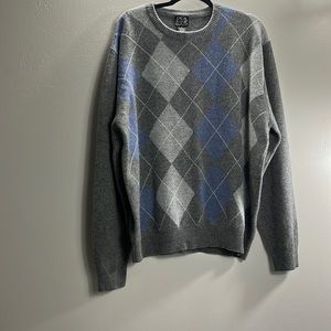 Jos. A. Bank Mens Grey Argyle crewneck Sweater Size Large
